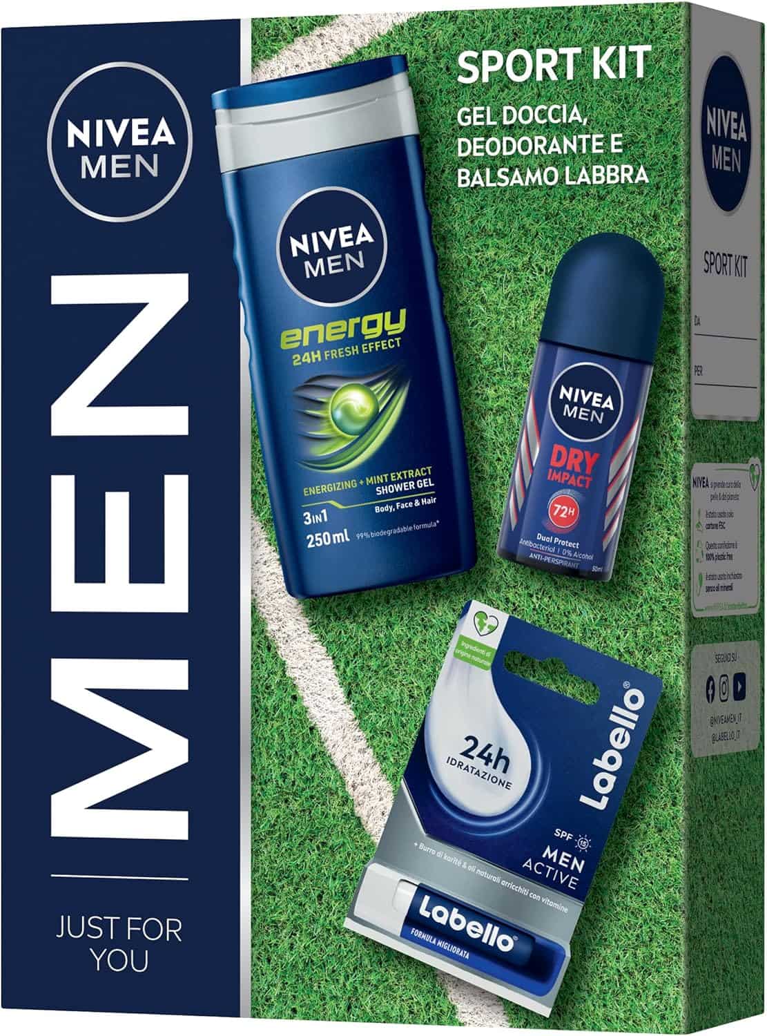 Nivea Man Sport Kit Cofanetto Regalo Uomo Gel Doccia Deodorante e Balsamo Labbra.
