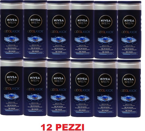 12 pezzi Nivea doccia gel for men 250ml cool kick uomo capelli corpo viso.