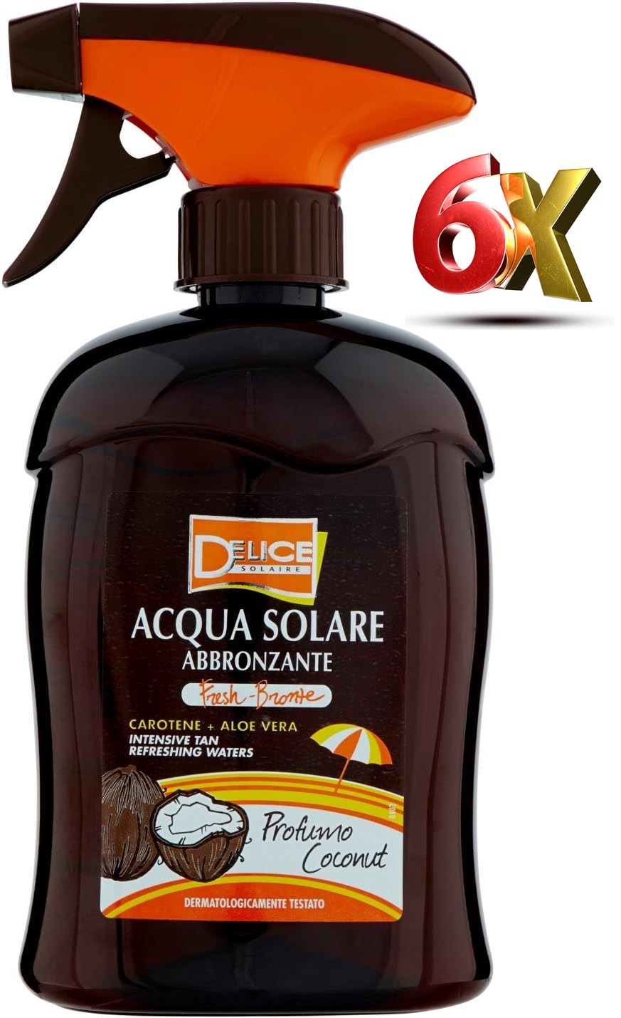6x Delice Solaire Acqua Solare Abbronzante Carotene + Aloe Vera da 500ml .