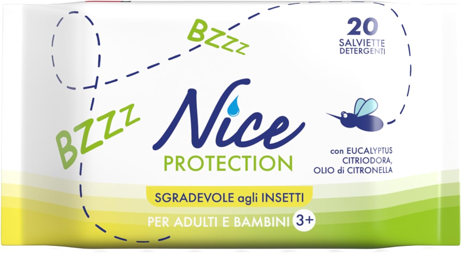Salviette Antizanzare Nice Protection Confezione da 20 Salviette Formato Pocket.