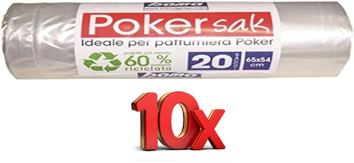 Poker Bama Sak Sacchetti Pattumiera 65x54 cm 10 confezioni da 20 sacchi.