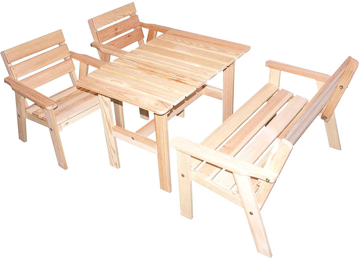 Set Tavolino con 2 Sedie e Panchina in Legno di Faggio Naturale per Bambini
