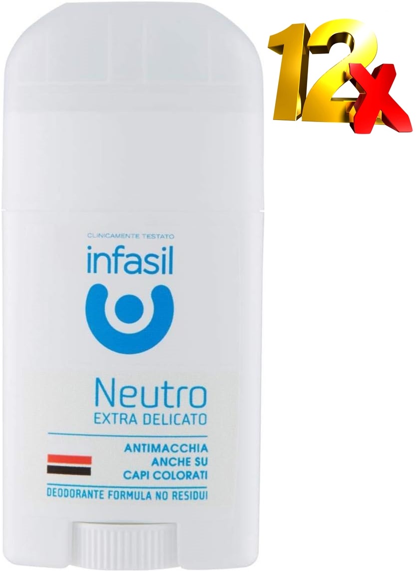 12x Infasil Deo Stick Neutro Extra Delicato da 50ml Deodorate per Corpo 021705.