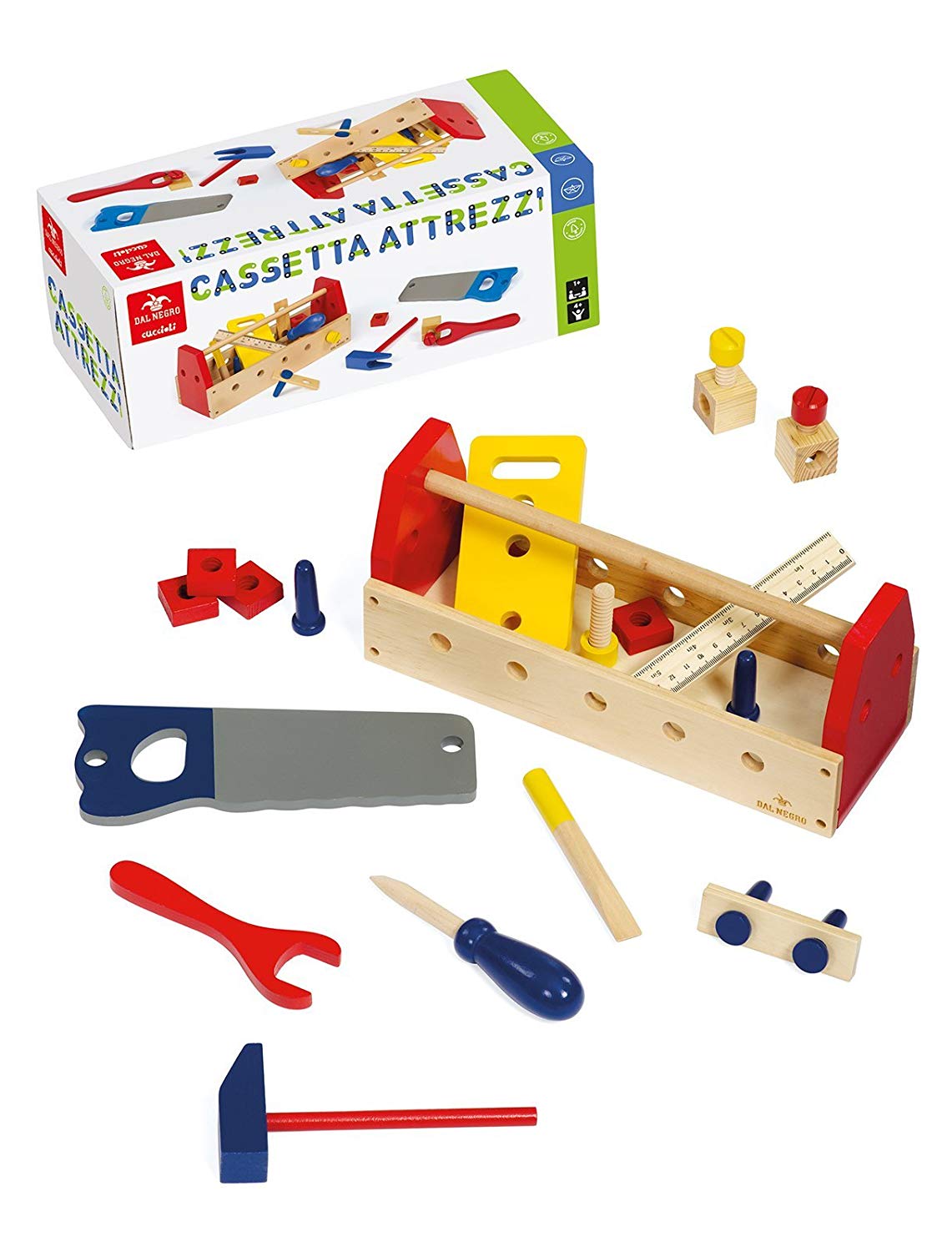 Cassetta degli attrezzi per bambini in legno con accessori da 3 anni di età