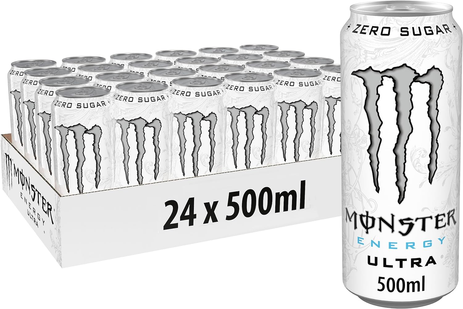 24x Monster Energy Ultra White 24 Lattine da 500ml Energy Drink Zero Zuccheri.