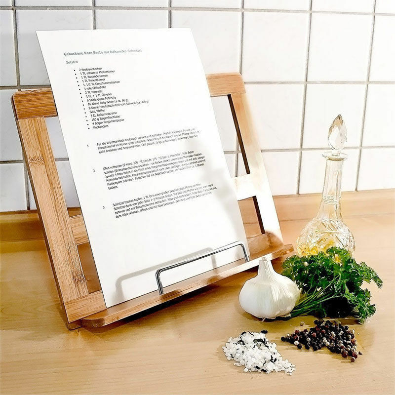 Supporto da Cucina Leggio per Libri in Legno di Bambu' con Regolazione 32xh24 cm